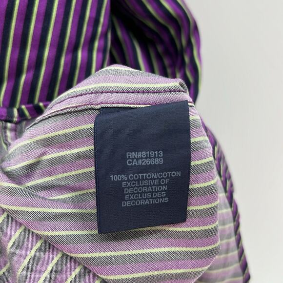 Robert Graham X Men's LS Stripe Button Front Shirt - Purple/Black/Lime - XL - Picture 6 of 7